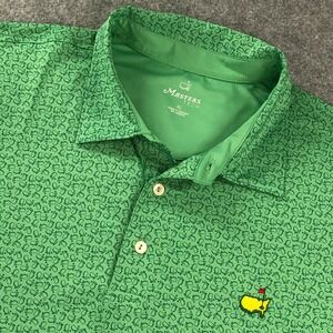 Masters Tech Men Polo Shirt XL Allover Logo Print Performance Green Short Sleeve